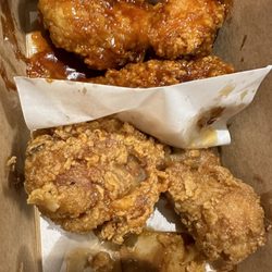 Chicko Chicken - Half soy garlic and half Haek Buldak (fiery spicy sauce)