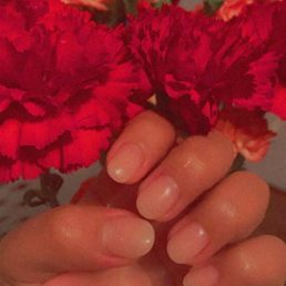 Natural look with gel extension and light pink gel mani Natural look with gel extension and light pink gel mani