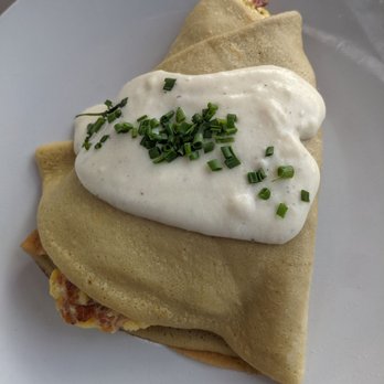 La Galette Creperie - Egg and Bacon Crepe with Bechamel sauce. - Breakfast & Brunch Near Me - San Clemente, California La Galette Creperie - Egg and Bacon Crepe with Bechamel sauce. - Breakfast & Brunch Near Me - San Clemente, California