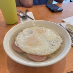 Lunch meat and egg with instant noodles