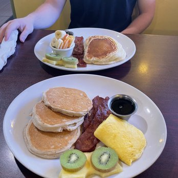 Ohana Cafe - Lucy's Pancake Breakfast with scrambled eggs and maple syrup. The one above are the Ohana Pancake Breakfast with fruit and maple syrup. - Vegetarian Near Me - Palm Harbor , Florida Ohana Cafe - Lucy's Pancake Breakfast with scrambled eggs and maple syrup. The one above are the Ohana Pancake Breakfast with fruit and maple syrup. - Vegetarian Near Me - Palm Harbor , Florida