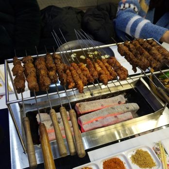 天府小串城 Tianfu BBQ - You're actually supposed to cook the skewers on the bottom (right on top) but leave on top for warming! - Korean Near Me - Flushing, New York