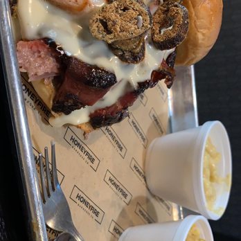 HoneyFire BBQ - Diablo Jones Sandwich, White Queso Mac, Hoosie Corn Pudding - Barbeque Near Me - Nashville, Tennessee HoneyFire BBQ - Diablo Jones Sandwich, White Queso Mac, Hoosie Corn Pudding - Barbeque Near Me - Nashville, Tennessee
