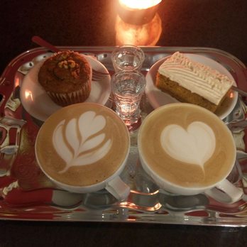 Caffe Amadeus - Pumpkin Bar and Blueberry Banana Vegan Muffin. Patronus Charm Bianco and Mokus Latte. Delicious perfection! - Coffee & Tea Near Me - Indiana, Pennsylvania