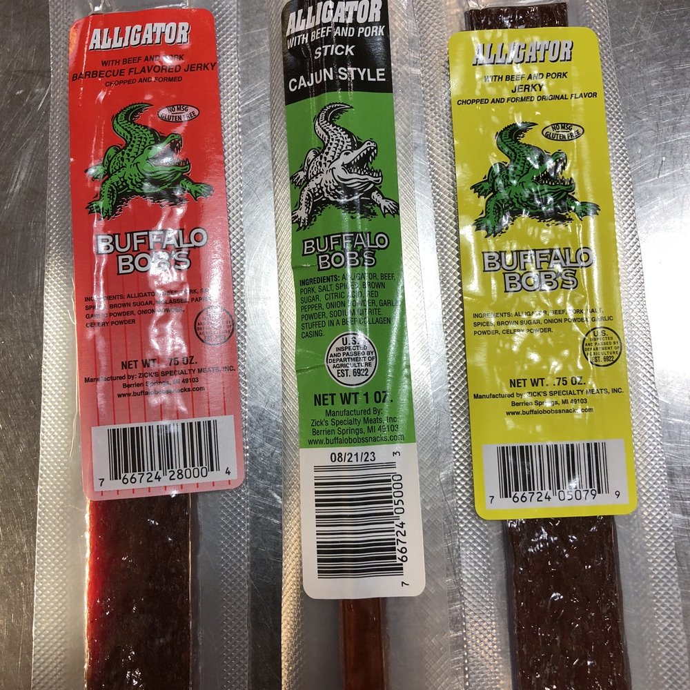 Dixon Fruit Market - Alligator with beef and pork Red: Barbecue flavored Green stick: Cajun Style Yellow: plain - Fruits & Veggies Near Me - Dixon, California Dixon Fruit Market - Alligator with beef and pork Red: Barbecue flavored Green stick: Cajun Style Yellow: plain - Fruits & Veggies Near Me - Dixon, California