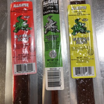Dixon Fruit Market - Alligator with beef and pork Red: Barbecue flavored Green stick: Cajun Style Yellow:  plain - Fruits & Veggies Near Me - Dixon, California