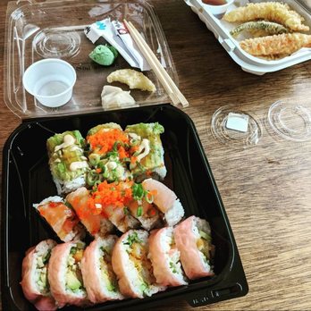 Mikuni - Sushi Illustrated Combo (Half Shrimp Zig Zag roll, Fair Oaks roll, and Midtown roll) and Shrimp & Veggie Tempura in the back. - Japanese Near Me - Davis, California Mikuni - Sushi Illustrated Combo (Half Shrimp Zig Zag roll, Fair Oaks roll, and Midtown roll) and Shrimp & Veggie Tempura in the back. - Japanese Near Me - Davis, California