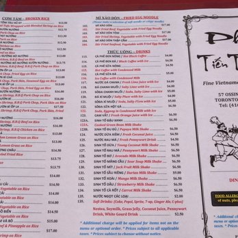 Pho Tien Thanh - menu (Sep 2021) - Vietnamese Near Me - Toronto, Ontario