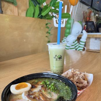 Taichi Bubble Tea - Spicy tonkatsu soup, takoyaki and matcha bubble tea with tapioca pearls and milk cap - Ramen Near Me - Florham Park, New Jersey