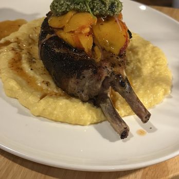 Mesa Provisions - Porkchop with peaches and grits - New American Near Me - Albuquerque, New Mexico Mesa Provisions - Porkchop with peaches and grits - New American Near Me - Albuquerque, New Mexico