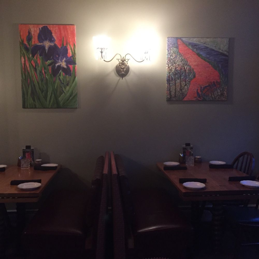 The Cellar Restaurant - My two paintings on the back porch ...irises looking over the Riverwalk & Owegos Riverwalk. - American Near Me - Owego, New York The Cellar Restaurant - My two paintings on the back porch ...irises looking over the Riverwalk & Owegos Riverwalk. - American Near Me - Owego, New York