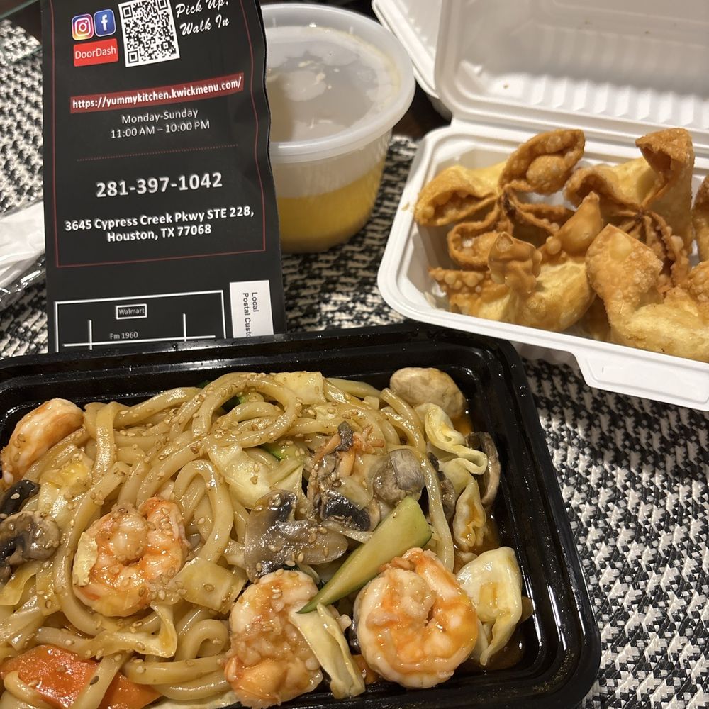 Airi Ramen - Y3. Shrimp Yaki Udon A4. Crab Puffs S1. Miso Soup - Ramen Near Me - Houston, Texas