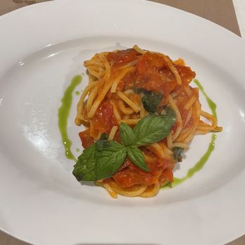 Ribalta - SPAGHETTONI AL POMODORO: Artisanal Spaghetti from Pastificio dei Campi, with "Piennolo" Tomatoes from Mount Vesuvius - Pizza Near Me - New York, New York Ribalta - SPAGHETTONI AL POMODORO: Artisanal Spaghetti from Pastificio dei Campi, with "Piennolo" Tomatoes from Mount Vesuvius - Pizza Near Me - New York, New York