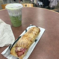 Starbucks - Lavender Latte with Oatmilk and ice Grande Size and Ham and Swiss Panini