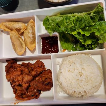 Dae Gee Korean BBQ - Pork bulgogi and gyoza (top left) - Korean Near Me - Fort Wayne, Indiana