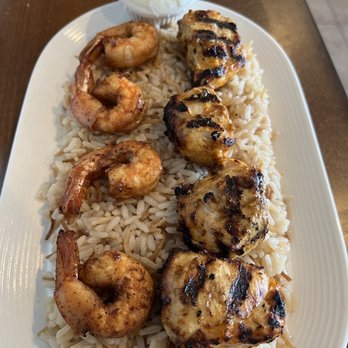 Fairouz restaurant - Chicken Kabob Plate, with one shrimp skewer - Lebanese Near Me - West Roxbury, Massachusetts Fairouz restaurant - Chicken Kabob Plate, with one shrimp skewer - Lebanese Near Me - West Roxbury, Massachusetts