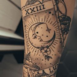 Bay Area Inkspot - La Luna Loteria card memorial piece for my Grandmother surrounded by mushrooms and a moth in remembrance of my dear friend.