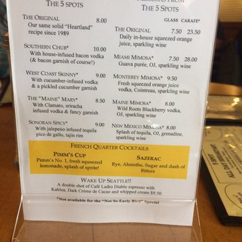 5 Spot - Drink menu - American Near Me - Seattle, Washington