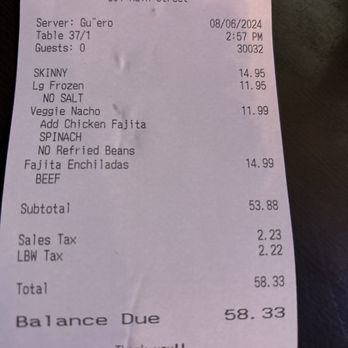 Jardin Corona - Bill for 2.....worth it! - Mexican Near Me - Marble Falls, Texas Jardin Corona - Bill for 2.....worth it! - Mexican Near Me - Marble Falls, Texas