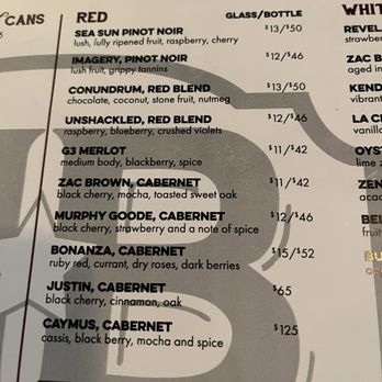 B&B Tavern - Red wine menu - New American Near Me - Canton, Georgia