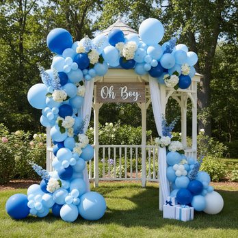 Marina Balloons - A cozy gazebo decorated with blue and white balloons, creating a joyful atmosphere - the perfect setup for a Baby Shower! - Balloon Services Near Me - Marina Del Rey, California Marina Balloons - A cozy gazebo decorated with blue and white balloons, creating a joyful atmosphere - the perfect setup for a Baby Shower! - Balloon Services Near Me - Marina Del Rey, California