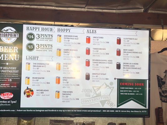 Menu photo 3 HIGHPOINT Brewing Company San Dimas, CA