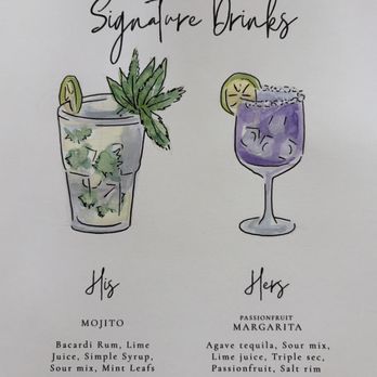 Muse&Flow - Custom watercolor and ink illustration for His & Hers wedding signature drinks in Miami Florida. Mojito & Margarita - Art Classes Near Me Muse&Flow - Custom watercolor and ink illustration for His & Hers wedding signature drinks in Miami Florida. Mojito & Margarita - Art Classes Near Me