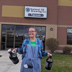 Natural 20 Brewing - Owner Jackie Carlson serving "curb-side" during the pandemic.
