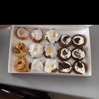 Indulge By Palazzo - Mini doughnuts. From top  Funfeti  Salted caramel  Almond joy and Oreo fluff - Donuts Near Me - Wethersfield, Connecticut