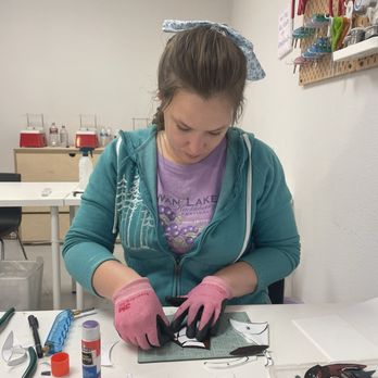 Soft Land Studio - Cutting glass from custom paper template - Arts & Crafts Near Me - Irvine, California Soft Land Studio - Cutting glass from custom paper template - Arts & Crafts Near Me - Irvine, California