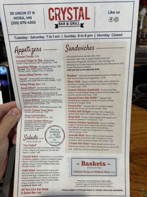 Menu photo 2 Crystal Bar & Grill Mora, MN