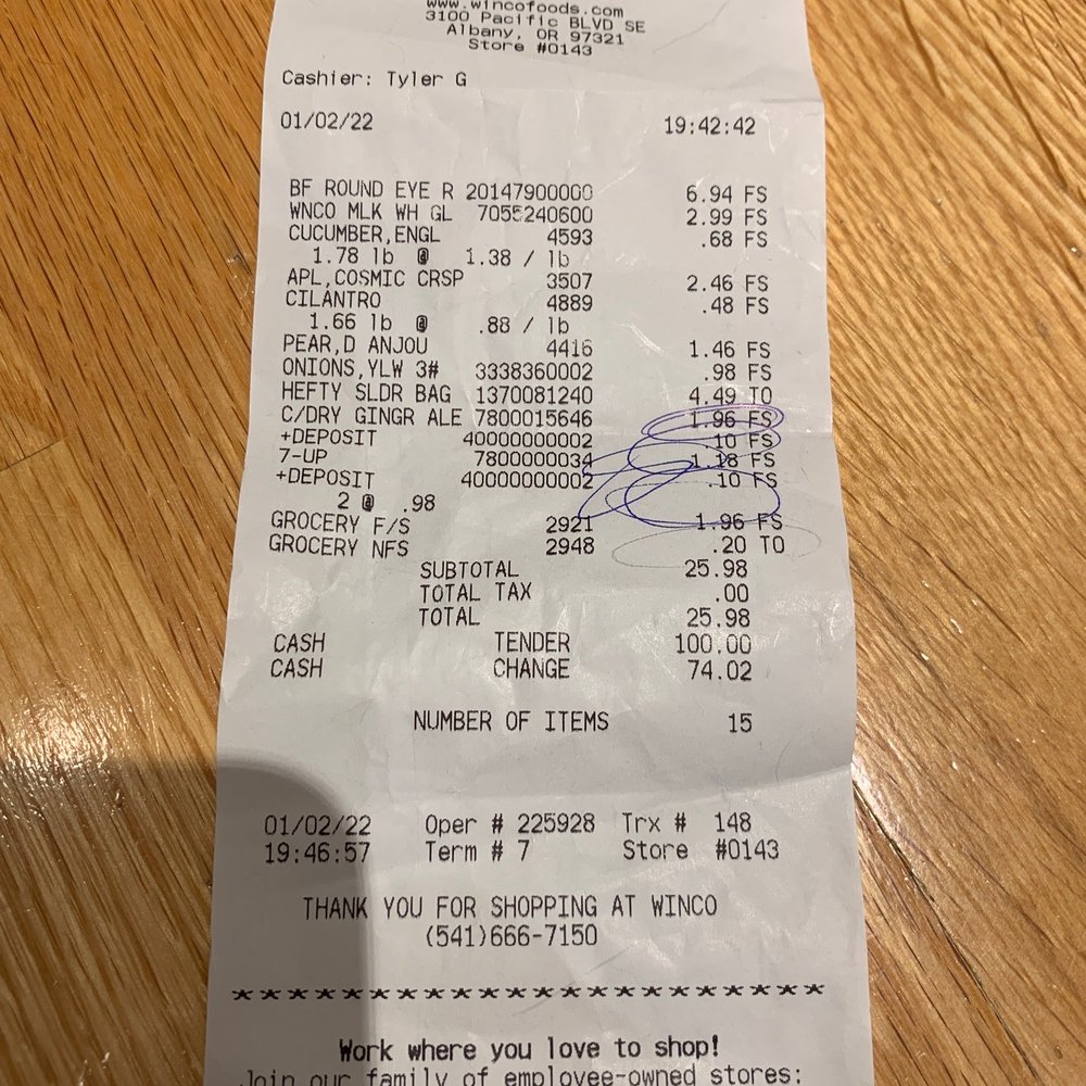 Winco Receipt Winco Receipt