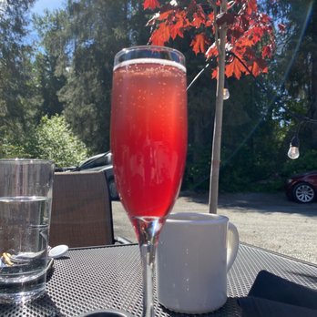 Spoonline Bistro - Pomegranate mimosa and caveman coffee for our 19th anniversary brunch - Wine Bars Near Me - Girdwood, Alaska