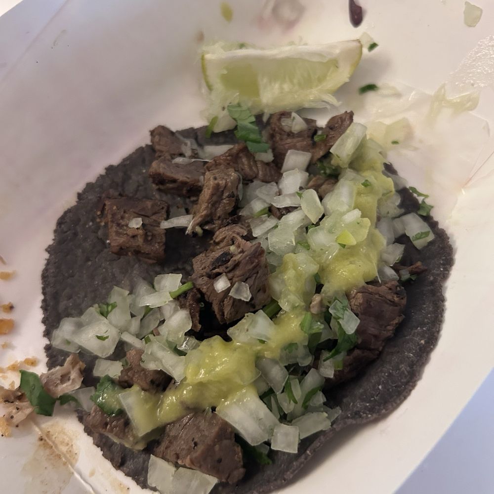 Beef taco on corn tortilla
