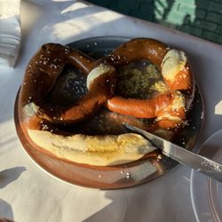 Pretzel with whole grain mustard and cream cheese