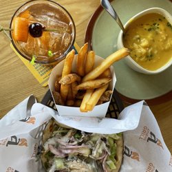 Athens Grill - A feast! Chicken pita combo and lemon chicken soup, Buffalo reserve old fashioned sweet, everything is wonderful