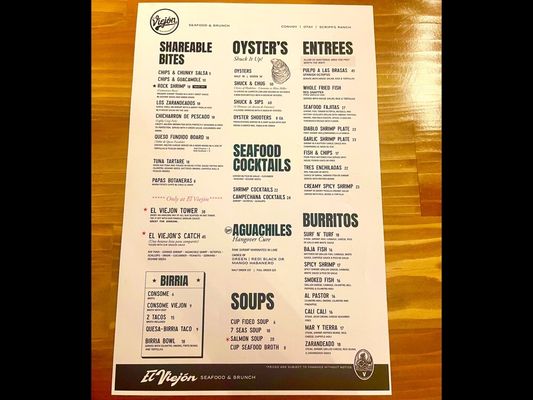 Menu photo 8 El Viejon San Diego, CA