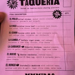 Taco menu