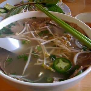 Photo of Pho Minh - South El Monte, CA, United States. 05.25.09 - #10: rare and well beef flank pho (large size)