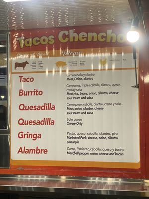 Menu photo 3 Tacos Chencho San Jose, CA