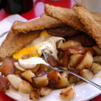 Band Box Diner - 3 Sunny side eggs, potatoes, sausage and toast. - Diners Near Me - Minneapolis, Minnesota Band Box Diner - 3 Sunny side eggs, potatoes, sausage and toast. - Diners Near Me - Minneapolis, Minnesota