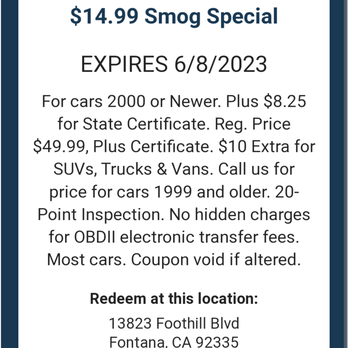 Purrfect Auto Service - Coupons presented.
I forgot to mention friend referred me to them and was charged differently. - Auto Repair Near Me - Fontana, California Purrfect Auto Service - Coupons presented.
I forgot to mention friend referred me to them and was charged differently. - Auto Repair Near Me - Fontana, California