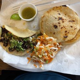 Tacos (1 steak, 1 chicken) Pususa (1 Steak, 1 chicken) and small salad. Tacos (1 steak, 1 chicken) Pususa (1 Steak, 1 chicken) and small salad.