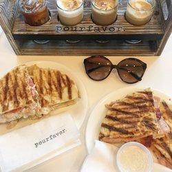 Pourfavor - Flight + cranberry walnut chicken salad panini + TRB (Turkey Ranch Bacon) panini = Happy Bellies