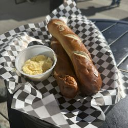 Peak Patio - Pretzel sticks and butter with mustard seed