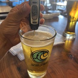 Light beer should be a crispy 38°F or less. This thang was sweatin