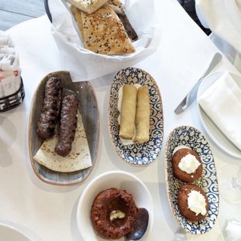 Ottoman Taverna - Zucchini Carrot Cakes, Muhammara, Char-Grilled Beef and Lamb Kofta, cheese stuffed spring rolls. - Mediterranean Near Me - Washington, DC, District of Columbia