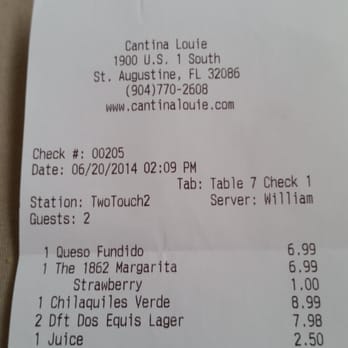 Cantina Louie - I recommend all these food options.. not the server.  And the 1 dollar up charge. - Mexican Near Me - St. Augustine, Florida