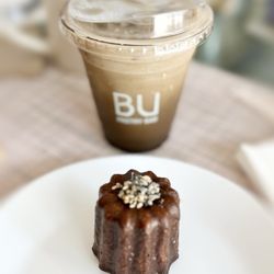 Black Sesame Canele & Iced Hojicha Latte