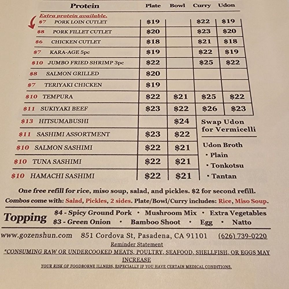 The menu!